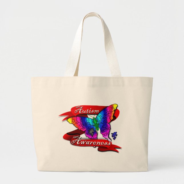Autism Awareness Banner Large Tote Bag (Front)