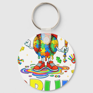 Autism Awareness Baseball Bruh Puzzl Key Ring