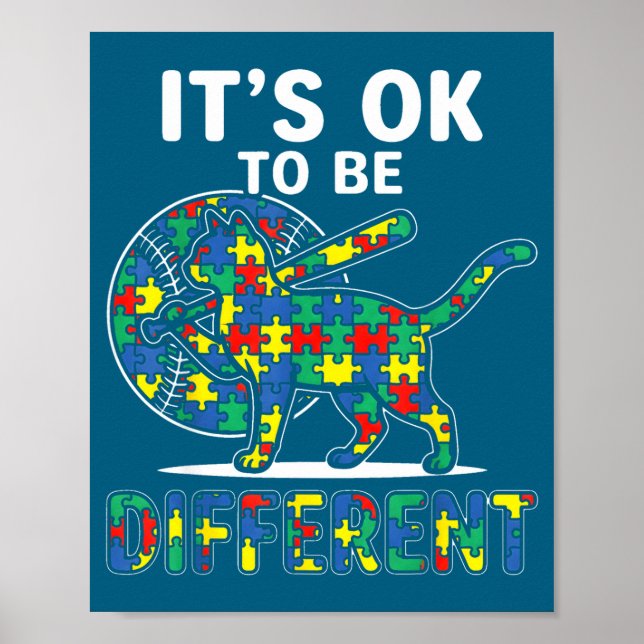 Autism awareness baseball cat it's to be different poster (Front)