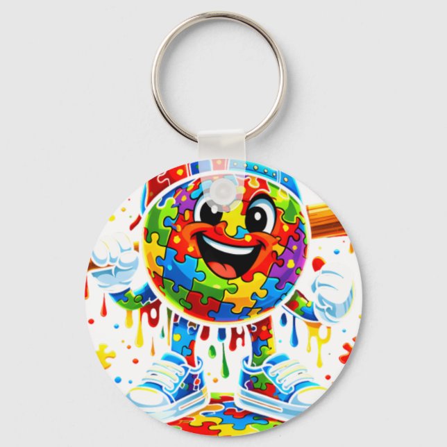 Autism Awareness Baseball Ice Cream Dri Key Ring (Front)