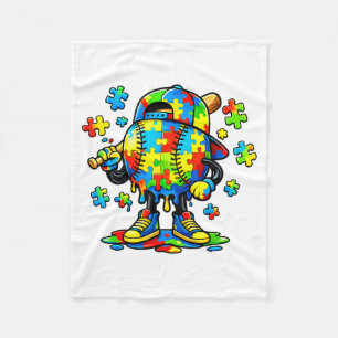 Autism Awareness Baseball Ice Cream Drip Boys Fleece Blanket