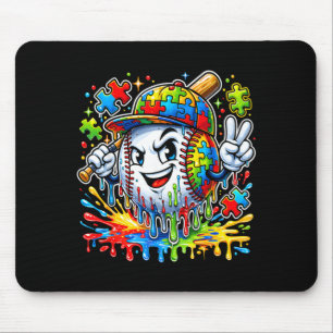 Autism Awareness Baseball Puzzle Drip Cartoon Mouse Pad