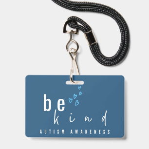 autism awareness be kind blue hearts modern ID badge