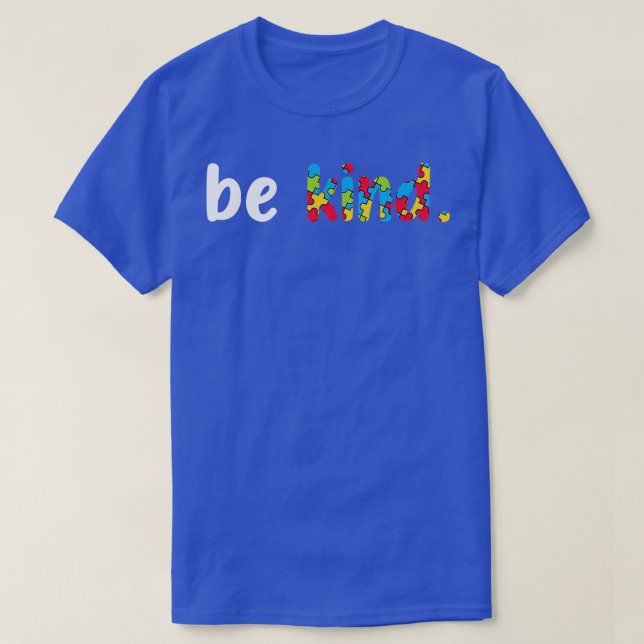 Autism Awareness Be Kind Colourful Puzzle Pieces  T-Shirt (Design Front)