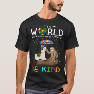 Autism Awareness Be Kind Cute Llama & Sloth Puzzle T-Shirt