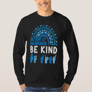 Autism Awareness Be Kind Hand Sign Autistic Blue R T-Shirt