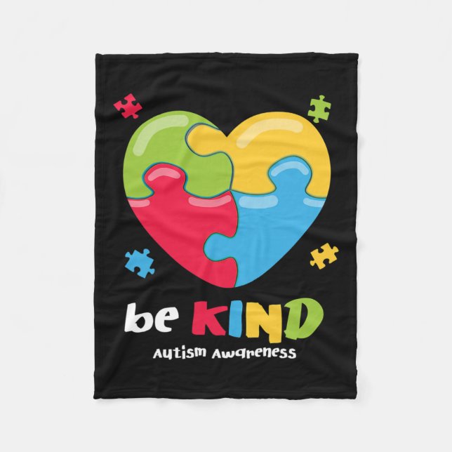 Autism Awareness - Be Kind Puzzle Heart Kindness  Fleece Blanket (Front)