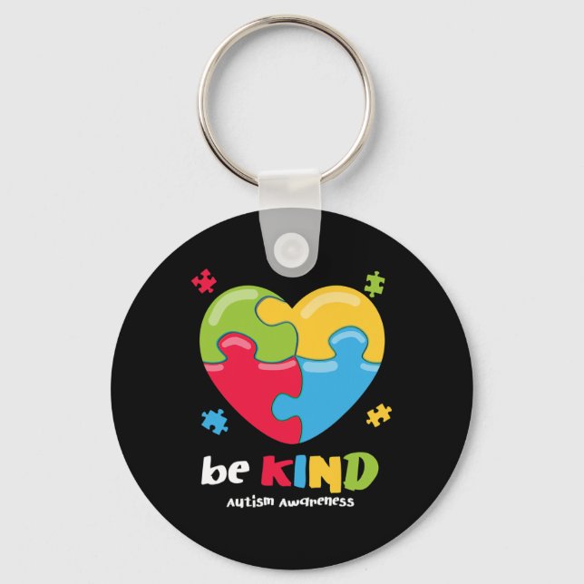 Autism Awareness - Be Kind Puzzle Heart Kindness  Key Ring (Front)