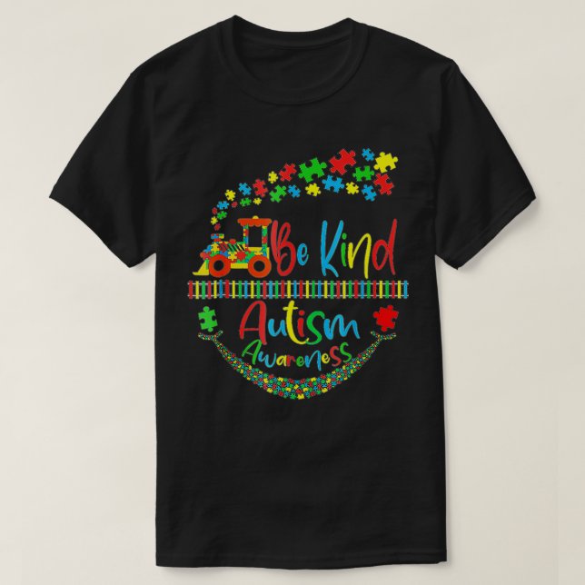 Autism Awareness Be Kind Train Puzzle Piece For Ki T-Shirt (Design Front)