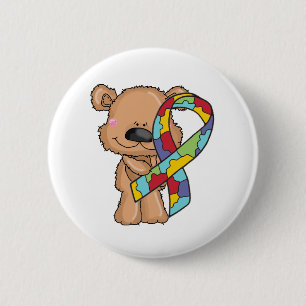 Autism Awareness Bear 6 Cm Round Badge