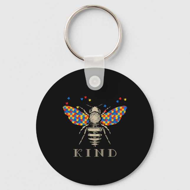 Autism Awareness Bee Kind Puzzle Pieces  Key Ring (Front)