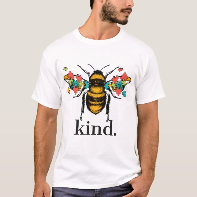 Autism Awareness Bee Kind Puzzle Pieces T-Shirt (Front)