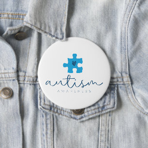 autism awareness blue puzzle piece heart 10 cm round badge
