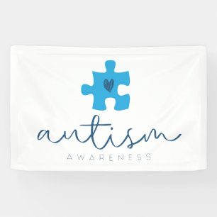 autism awareness blue puzzle piece heart banner