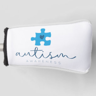 autism awareness blue puzzle piece heart golf head cover