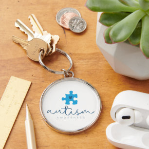 autism awareness blue puzzle piece heart key ring