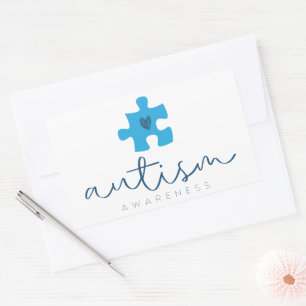 autism awareness blue puzzle piece heart  rectangular sticker