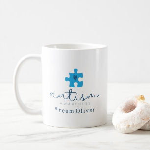 autism awareness blue puzzle piece #team name  coffee mug