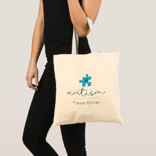 autism awareness blue puzzle piece #team name  tote bag