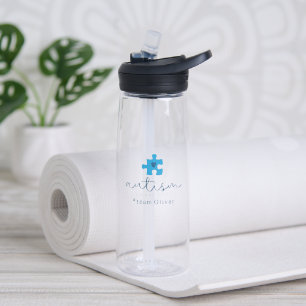 autism awareness blue puzzle piece #team name water bottle