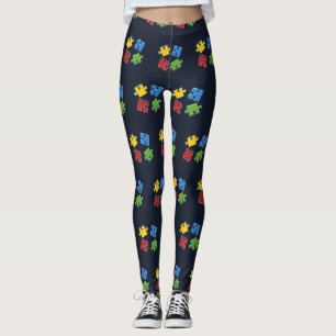 Autism Awareness Blue Yellow Red Green Puzzles Leggings
