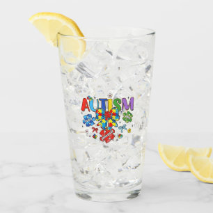 Autism Awareness Bow Coquette Puzzle Piece Neuro Glass