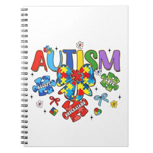 Autism Awareness Bow Coquette Puzzle Piece Neuro Notebook