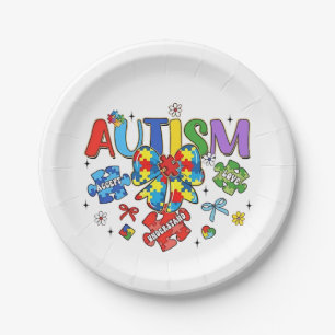 Autism Awareness Bow Coquette Puzzle Piece Neuro Paper Plate