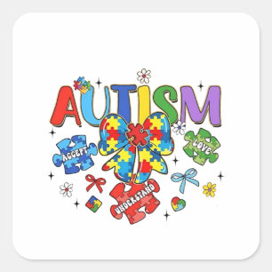 Autism Awareness Bow Coquette Puzzle Piece Neuro  Square Sticker