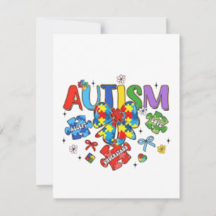 Autism Awareness Bow Coquette Puzzle Piece Neuro Thank You Card