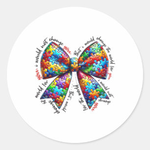 Autism Awareness Bow - Puzzle Ribbon Advocacy Classic Round Sticker