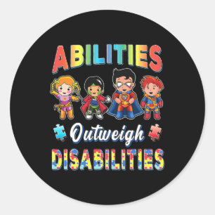 Autism Awareness Boy Abilities Outweigh Disabiliti Classic Round Sticker