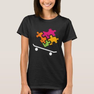 Autism Awareness Boys Girls Puzzle Piece Skateboar T-Shirt