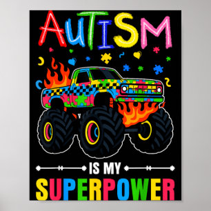 Autism Awareness Boys Monster Truck Kids Girls Poster