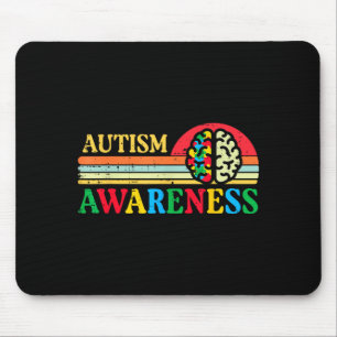 Autism Awareness Brain Puzzle Retro ASD Men Women Mouse Pad