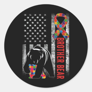 Autism Awareness Brother Bear American Flag Autism Classic Round Sticker