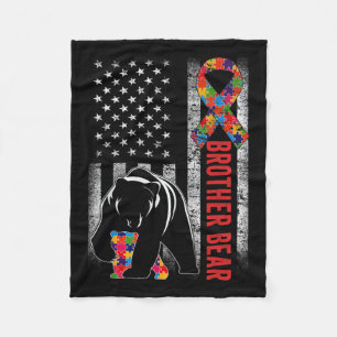 Autism Awareness Brother Bear American Flag Autism Fleece Blanket
