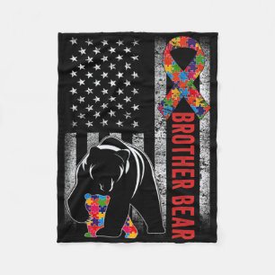 Autism Awareness Brother Bear American Flag Autism Fleece Blanket