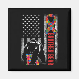 Autism Awareness Brother Bear American Flag Autism Magnet