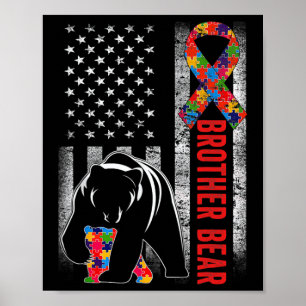 Autism Awareness Brother Bear American Flag Autism Poster