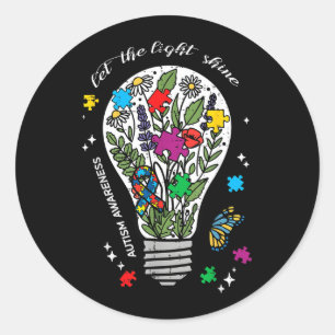 Autism Awareness Bulb Let The Light Shine ASD Classic Round Sticker