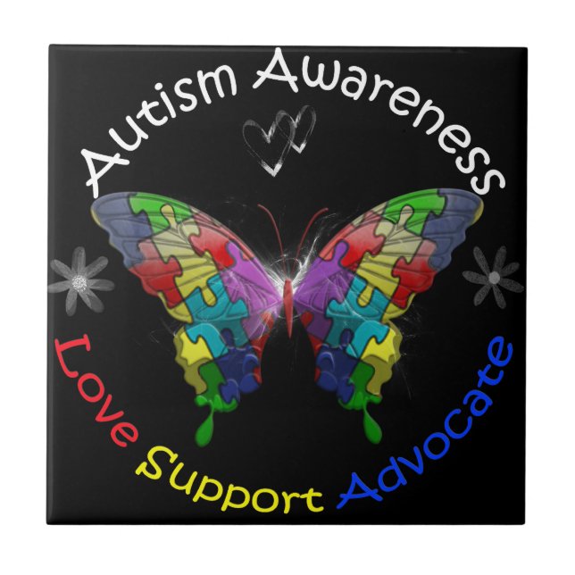 Autism Awareness Butterfly Ceramic Tile (Front)