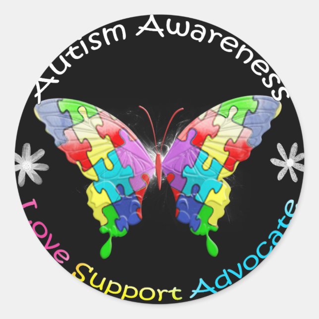 Autism Awareness Butterfly Classic Round Sticker (Front)