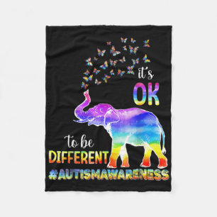 Autism Awareness Butterfly Elephant It's Ok To Be Fleece Blanket