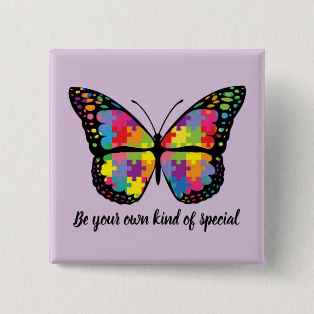 Autism Awareness Butterfly Puzzle Piece 15 Cm Square Badge (Front)