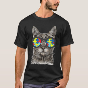 Autism Awareness Cat Face Sunglasses Puzzle For Ca T-Shirt