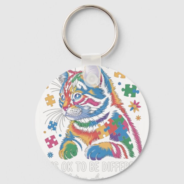 Autism Awareness Cat It'S Ok To Be Different Autis Key Ring (Front)