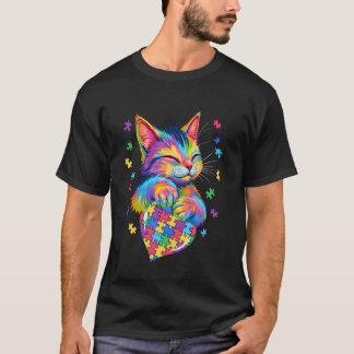 Autism Awareness Cat Love Heart Puzzle Piece Cute  T-Shirt