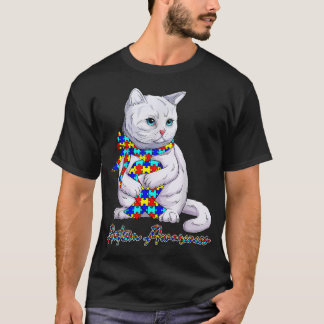 Autism Awareness Cat Wear Puzzle Ribbon T-Shirt