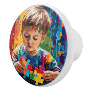 Autism awareness ceramic knob